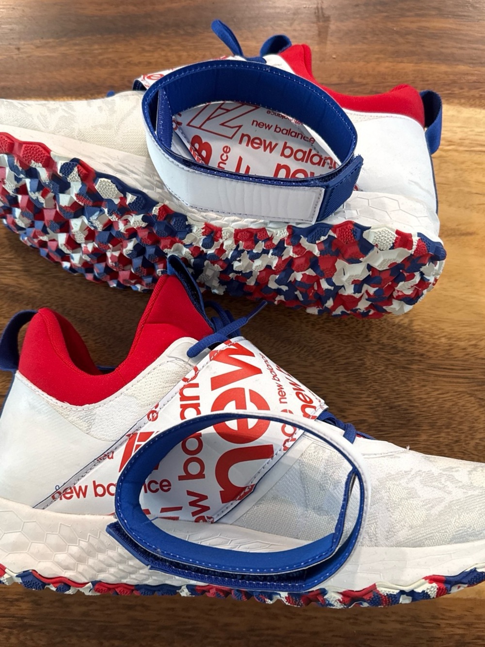 New Balance White, Red & Blue Logo Strap Sneakers - Picture 5 of 7